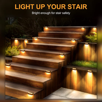 Solpex Solar Lights for Outdoor, 12 Pack Stair Lights, Waterproof Solar Light, LED Lighting for Outdoor Stairs, Steps, Fence, Garden, Yard, Patio, Gutter, Pathway, Decoration (Warm White,Brown)