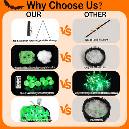 Halloween Decorations Outdoor Indoor,Large Witches Cauldron on 52" Tripod with String Lights, Skeleton and Eyeballs,Hocus Pocus Decor,Witches Cauldron for Yard Patio Garden Lawn Decorations.