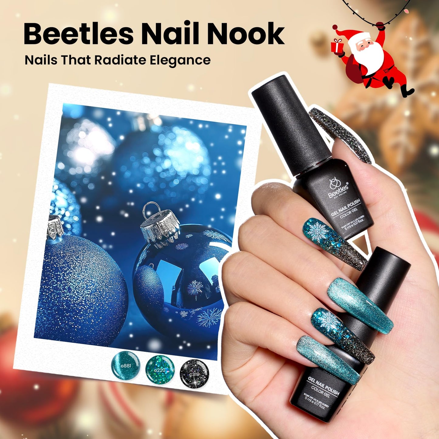 Beetles Gel Nail Polish Gift Set– Christmas Kaleidoscope 100 Vibrant Colors with Base & Top Coats Glitter Matte Glossy Finishes Cat Eye Pearl Nail Polish Nail Art Gift for Women Salon Home DIY Use
