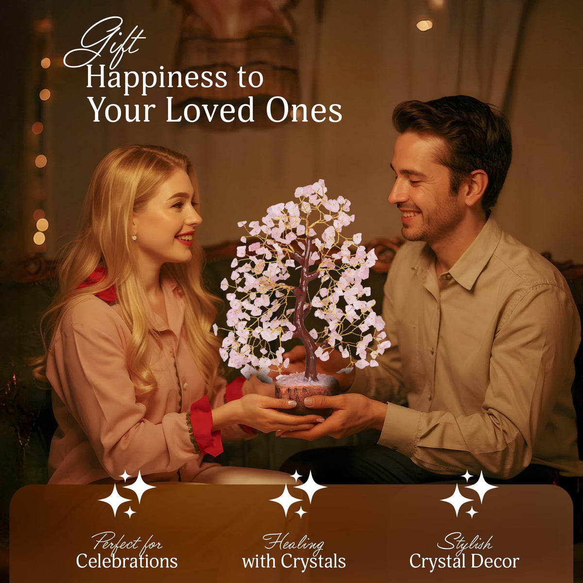 Rose Quarts - Rose Quartz Tree, Crystal Tree of Life, Good Luck Stones and Crystals, Home Decor Gifts, Gem Tree, Crystal Tree for Positive Energy,