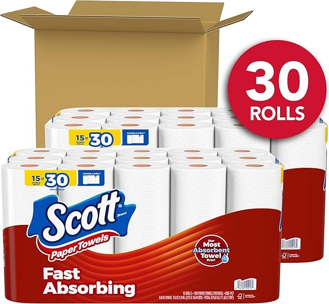 Scott Paper Towels, Choose-A-Sheet, 30 Double Rolls = 60 Regular Rolls