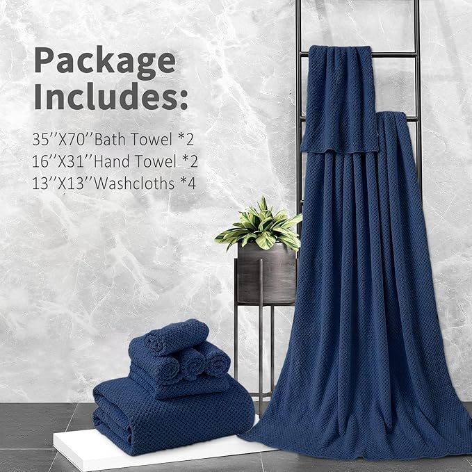 8 Piece Bathroom Towel Set Navy Blue |2 Oversized Large Bath Towels Sheet