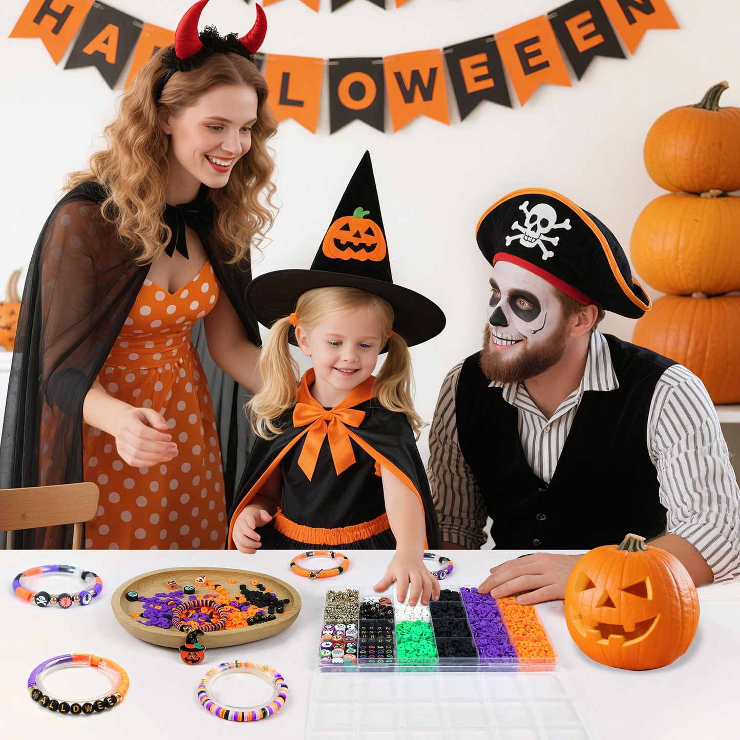 Redtwo 3000 Pcs Halloween Clay Beads for Bracelet Making Kit, Halloween Decorations Charms Jewelry Making, DIY Crafts for Gifts Party Favors