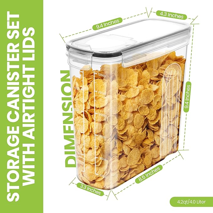 Utopia Kitchen Cereal Containers Storage Set – 4 Pack 4L Airtight Food Storage