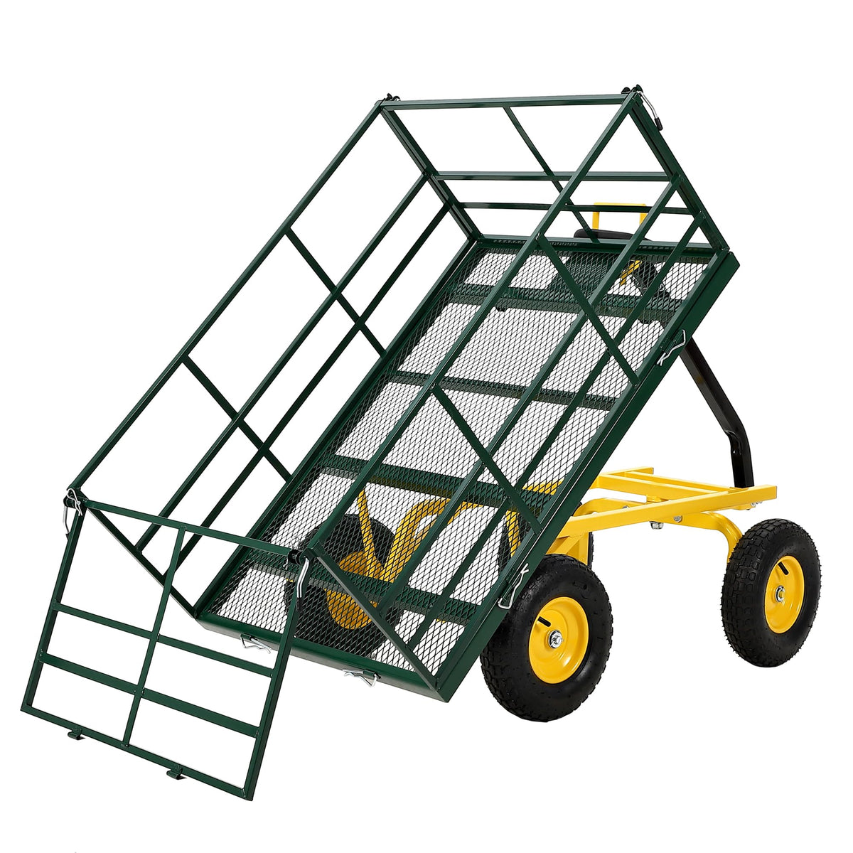Heavy Duty 1500 Lbs Capacity Mesh Steel Garden Cart Folding Utility Wagon with Removable Sides, Garden Cart on Wheels for Gardening Soil, Tools, and Plant Transport