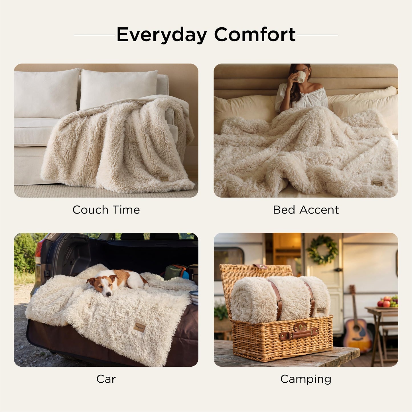 Bedsure GentleSoft Luxury Faux Fur Beige Throw Blanket for Couch, Extra Soft Fuzzy Fluffy Shaggy Blanket Gifts for Women, Warm Cozy Plush Comfrt Fleece Throw for Room Decor, 50x60 Inches