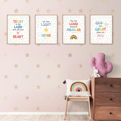LARTSFRO Bible Christian Wall Art Decor Posters Prints, Inspirational Bible Verses Room Bathroom Bedroom Playroom Dorm Wall Art Decor Aesthetic for Nursery Baby Kids Teen Girls Gifts, Christian Classroom Wall Decor, 12x16 Inch Set of 4 Pcs Pictures (UNFRA