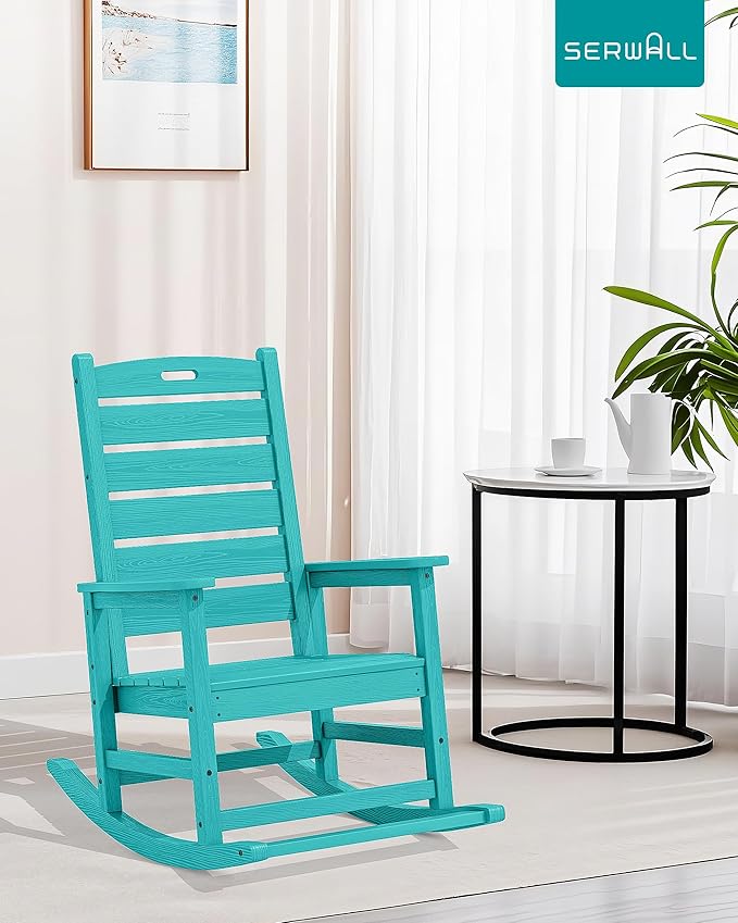 SERWALL Outdoor Rocking Chair Set of 2, Oversized Rocking Chair with Footboard for Adults, HDPE All Weather Resistant Rocking Chairs for Patio, 350lbs Weight Capacity,Aruba