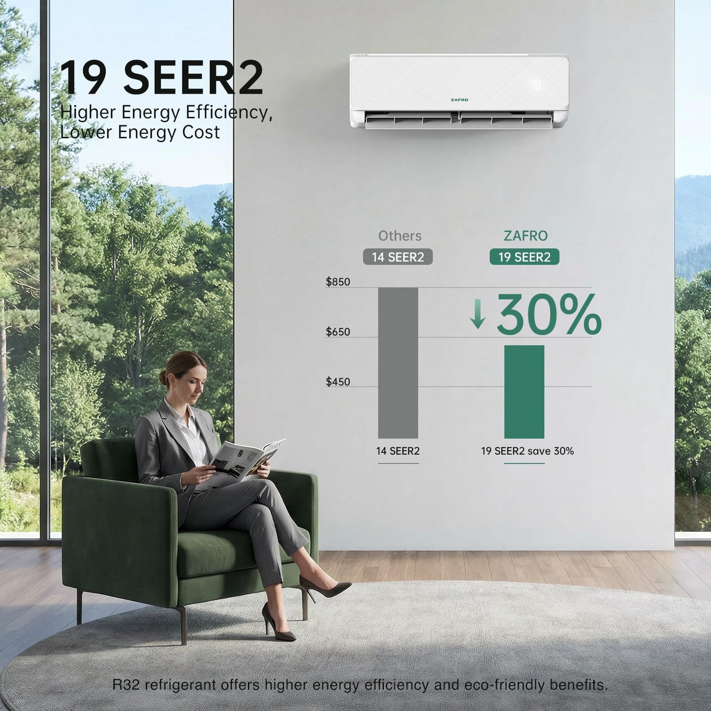 ZAFRO Wifi Enabled Mini Split Air Conditioner & Heater, 18000BTU 115V Inverter Ductless Wall AC Unit with Installation Kit, 28dB Quiet Operation 19 SEER2 Pre-Charged Mini Split, Cools Up to 1200 Ft²