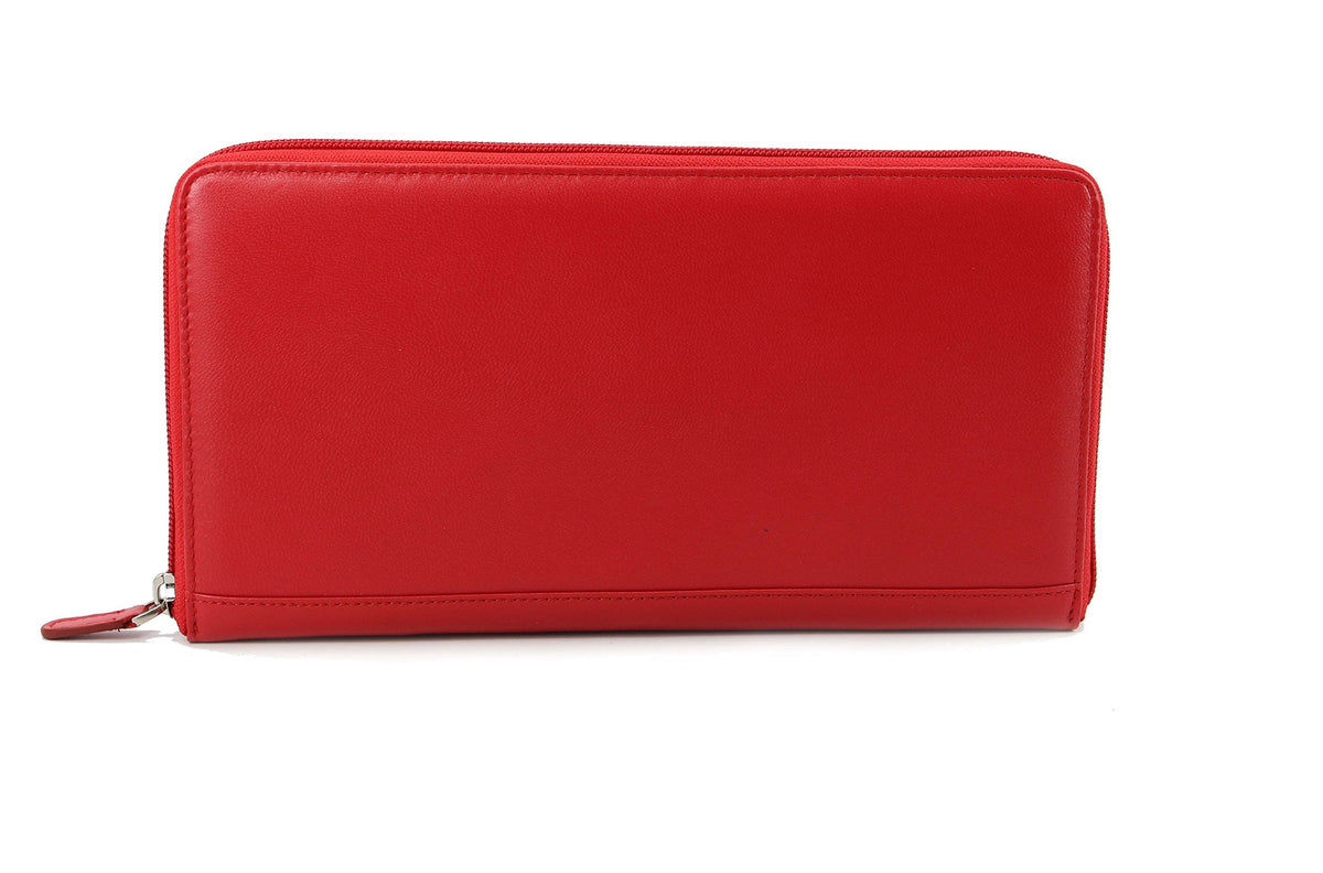 myBitti Zip-Around Passport Wallet Executive Unisex Leather Boarding Pass Holder (Red)