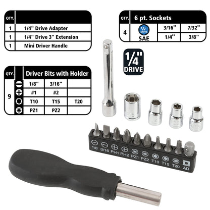 GreatNeck Mini Tool Set for Home Repair and Maintenance, 26 Pc Tool Kit with Zip Case, Mini Pliers, Precision Screwdrivers, Bits, Sockets, 3 ft Tape Measure for Household Use