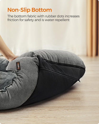 Feandrea Dog Bed, Linen-Look Pet Bed, Dog Sofa Bed with Raised Edges, Non-Slip Bottom, Removable Washable Cover, XL, for Large Dogs, 110 x 75 x 27 cm, Light Grey PGW12GG