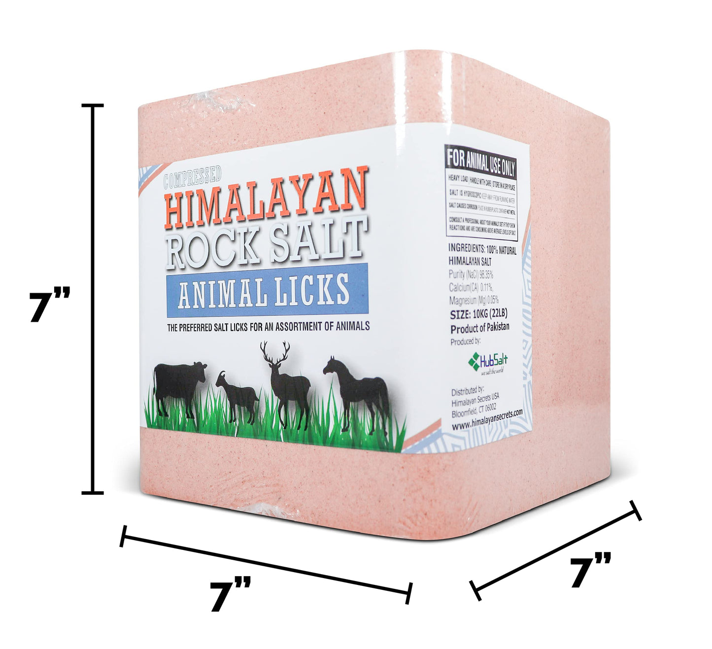 Salt Block for Deer & Horses – Compressed Mineral Salt Lick for Livestock, Cattle & Goats – Himalayan Secrets Pink Rock Salt Block (22LB/10KG, Block w/ Mounting Hole)