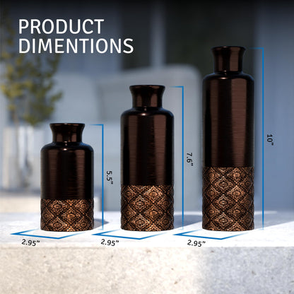Creative Scents Dublin Brown Vases - Set of 3 Vases - Table Centerpieces for Dining Room, Kitchen Décor, Home Decor for Your Living Room, Dining Room, Bedroom, Office, Entry Table or Shelf Decor