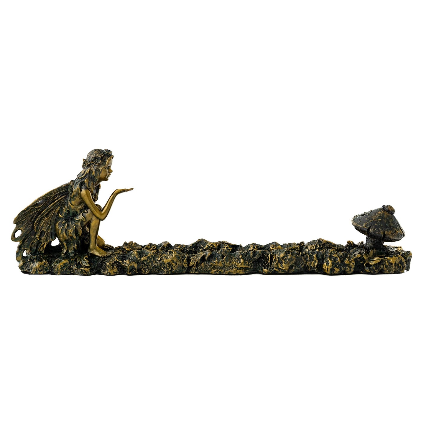 Top Collection Fairy and Mushroom Incense Holder-Hand Painted Mythical Creature with Bronze Finish Look - 10-Inch Collectible Figurine