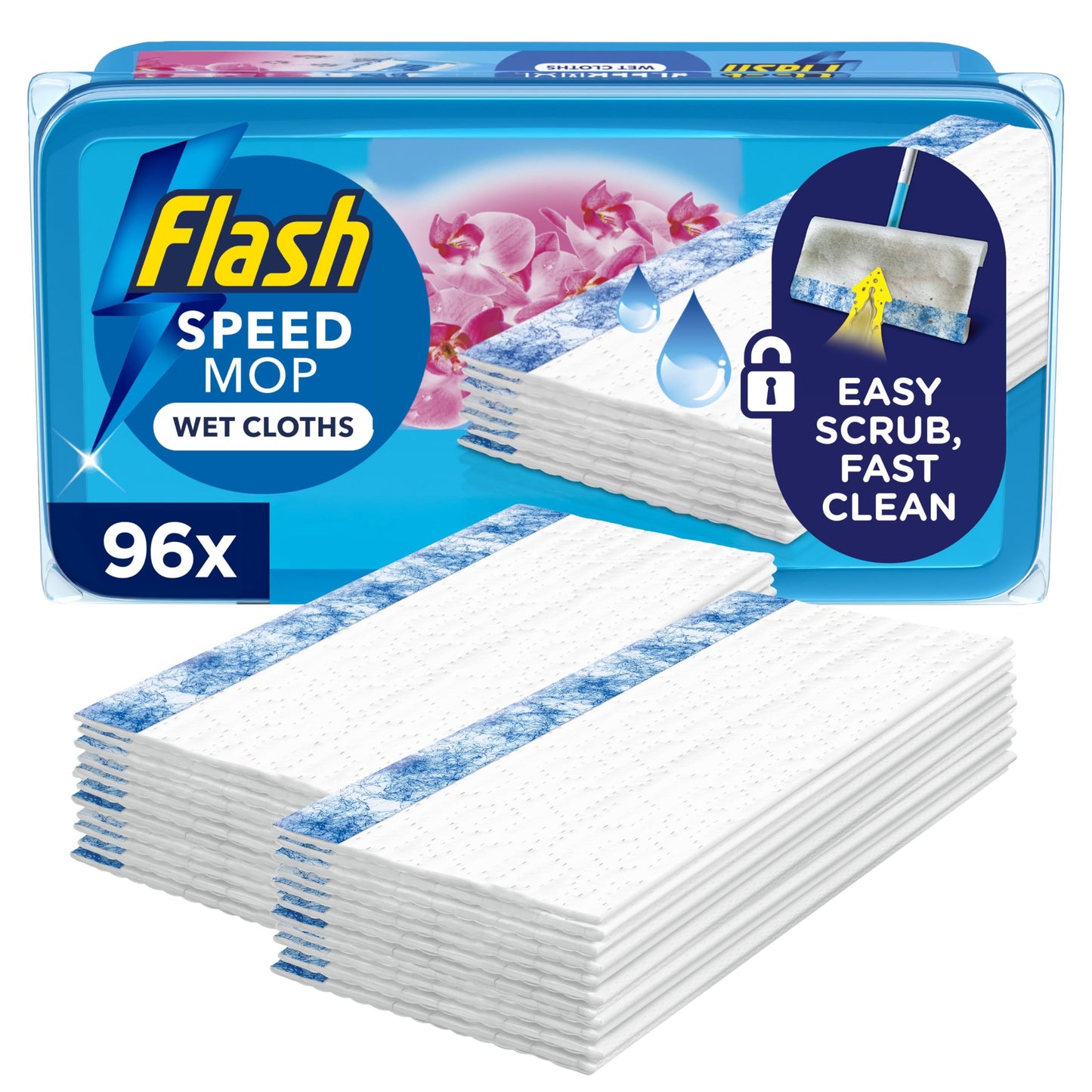 Flash Speedmop Wet Cloth Refills, Floor Cleaner, Wild Orchid, 96 Count (24 x 4)