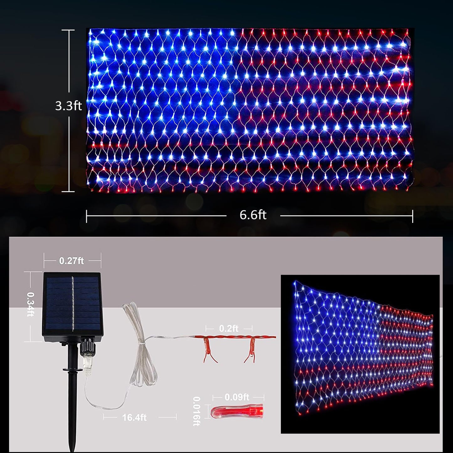 FUNIAO (Upgraded) 2-in-1 Solar Powered American Flag Lights, 420 LED Flag Net Lights, Remote Controlled Waterproof Patriotic Ornament for Memorial Day, 4th of July, Presidential Election, Christmas