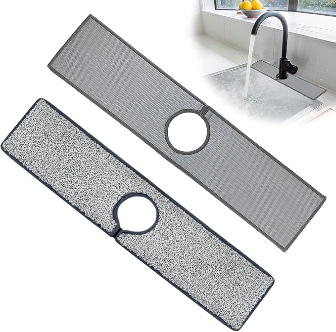 Bimkole 2 PCS Faucet Absorbent Mat, Kitchen Faucet Sink Splash Guard Wraparound