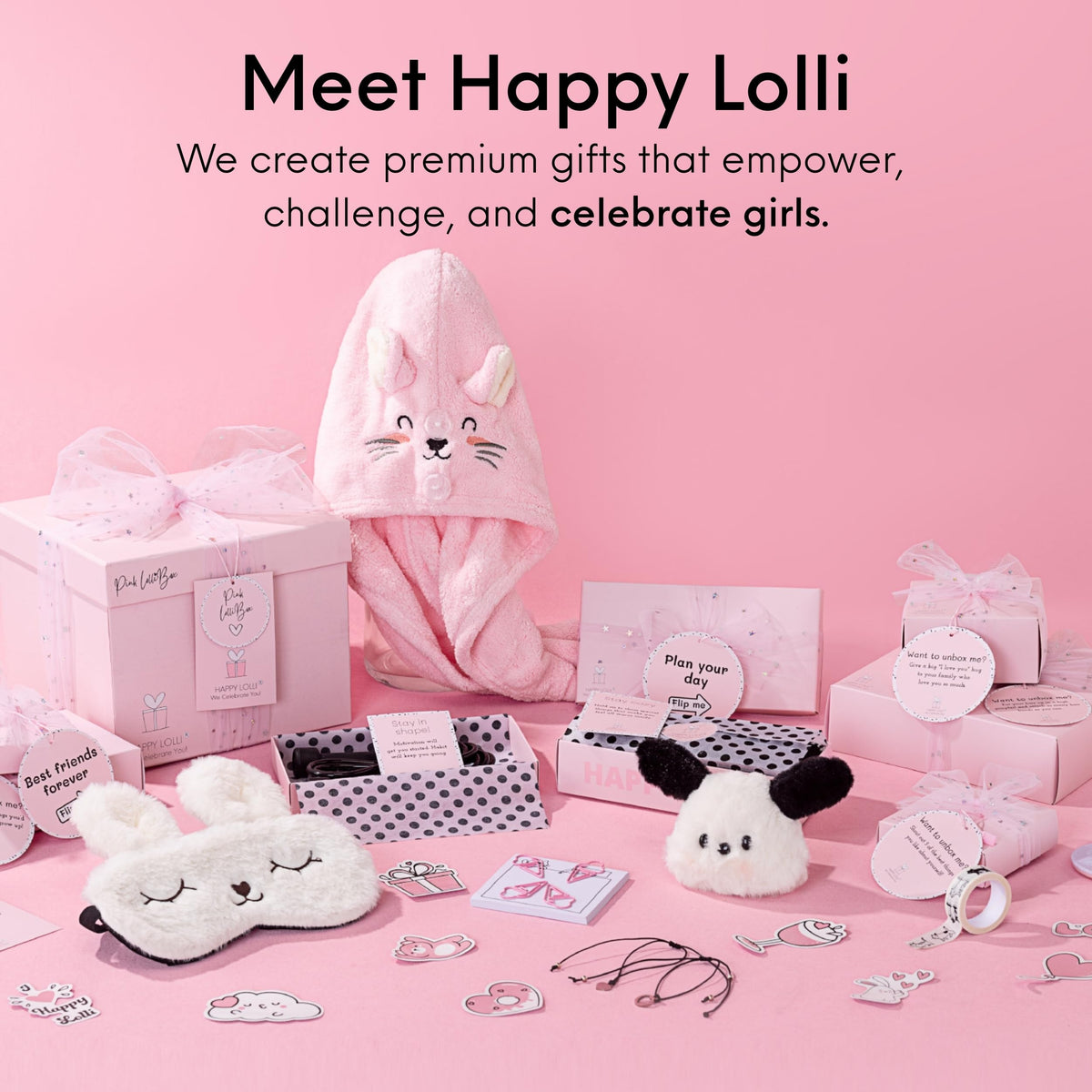 HAPPY LOLLI Pink LolliBox Gift Set for Tween & Teen Girls Ages 8–15, Birthday Gift Box, Ready-to-Gift Surprise Box with 8 Individually Wrapped Gifts & Empowering Challenges