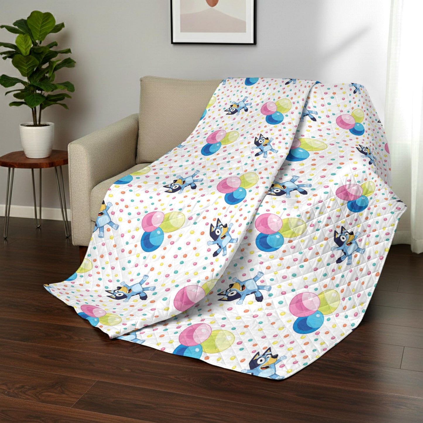 Northwest Bluey Balloon Celebration Quilted Throw Blanket – Official Cartoon Throw Blanket Featuring Bluey, for Adults Boys Girls Bed, Couch, or Playroom, 60 x 80 Inches
