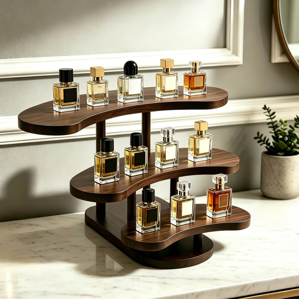 TURSTIN Wooden Perfume Organizer 3 Tier Cologne Organizer for Men Tiered Risers Display Stands Cupcake Stand Holder Wood Tabletop Displays Rack Vendor Booth Display Shelf for Desserts, Makeup, Figures
