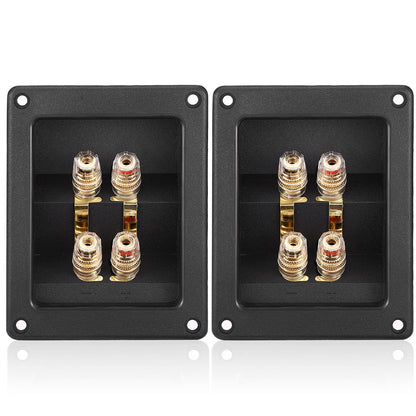 Facmogu 2PCS Rectangle 4-Way Speaker Terminal Box, Gold-Plated Binding Post Terminal Cable Connector for DIY Applications, Terminal Cups with 2 Pairs Banana Plug Socket Connector & 4PCS Screws