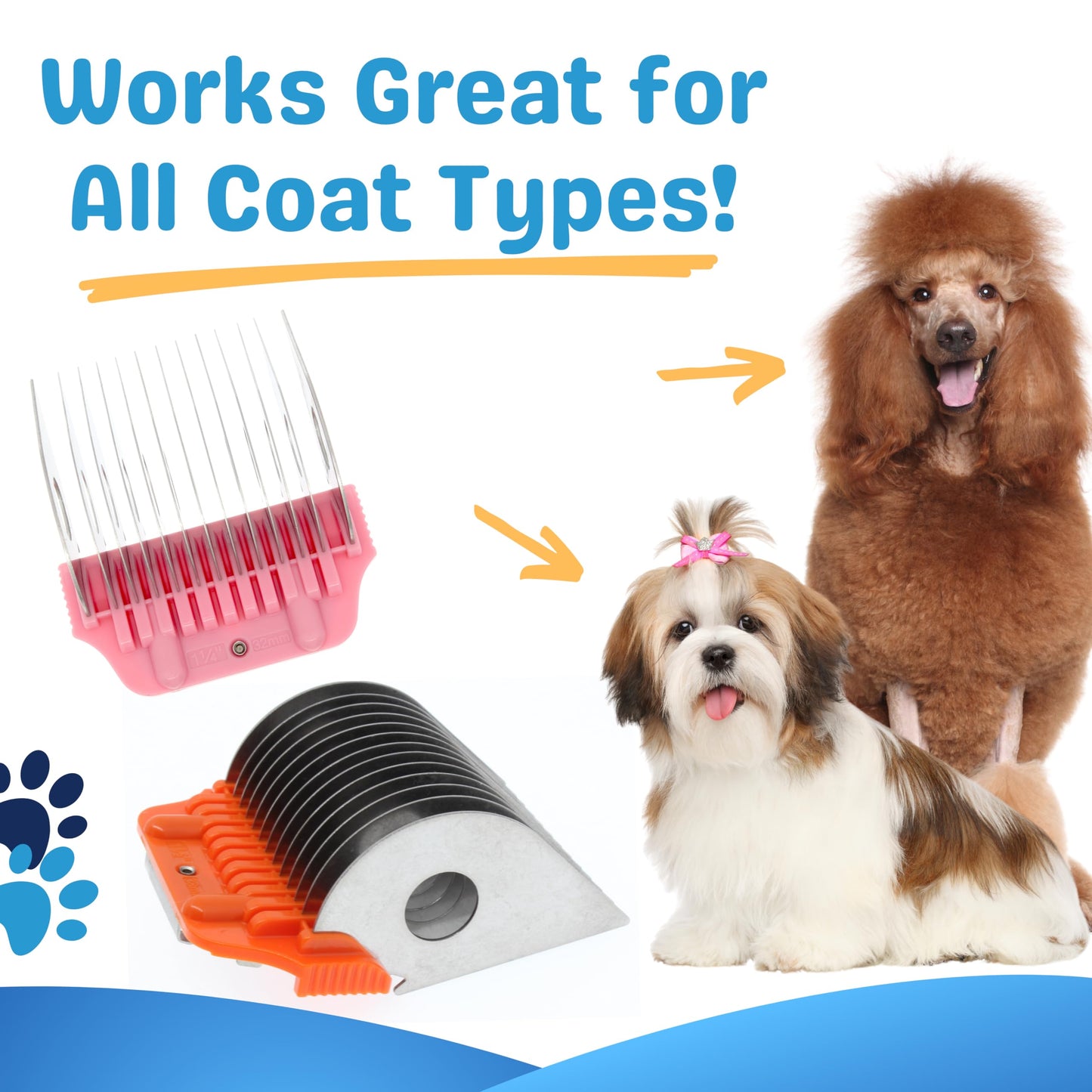 30 Wide Blade & 22mm 25mm 32mm 38mm Wide Clipper Guard Attachment Set for A5 Series Clippers| Stainless Steel Blade for Professional Dog Groomers| Snap-On/Off Design Wide Guard Combs for Dog Grooming