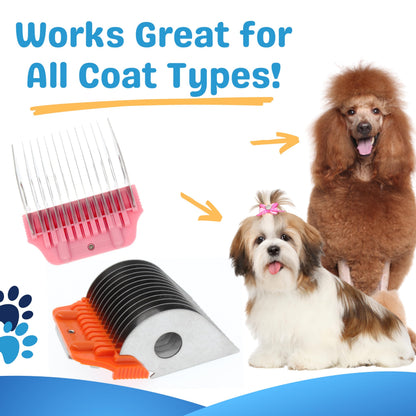30 Wide Blade & 22mm 25mm 32mm 38mm Wide Clipper Guard Attachment Set for A5 Series Clippers| Stainless Steel Blade for Professional Dog Groomers| Snap-On/Off Design Wide Guard Combs for Dog Grooming