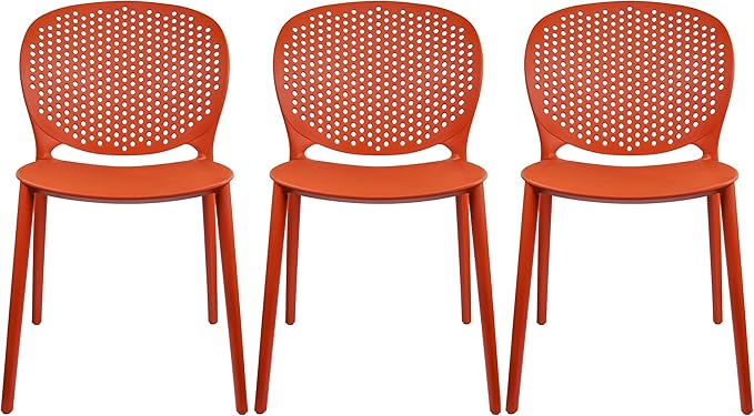 2xhome Set of 3 Patio Dining Chairs | Modern Stackable Outdoor Pool Side Chair | Weather Resistant Plastic for Yard, Porch, Balcony, Kitchen, Orange