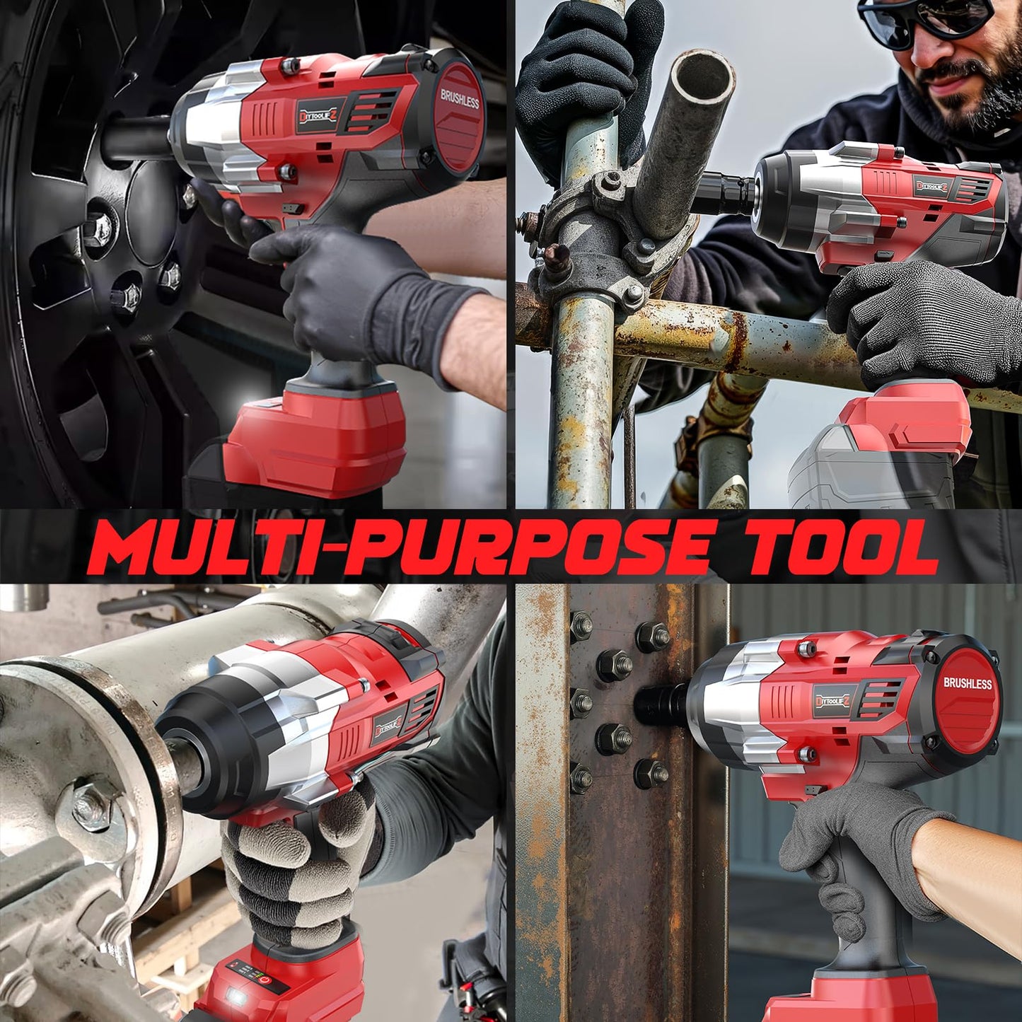 DIYtoolifz Cordless Impact Wrench 1/2 inch Compatible with Milwaukee 18v Battery, 1700 Ft-lbs High Torque Impact Driver, Electric Impact Gun with 4 Modes & LED Light for Car, Truck, Mower(Bare Tool)