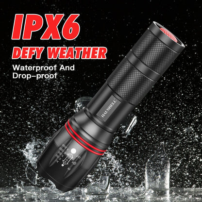 HAUSBELL LED Torch 2000 Lumens (2 Pack), Super Bright Flashlight with 5 Modes, Zoomable Focus, Battery Powered, Water-Resistant Tactical Torch for Camping, Hiking & Emergency Use
