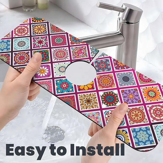 Boho Mandala Bohemian Floral Kitchen Sink Splash Guard Faucet Mat Super