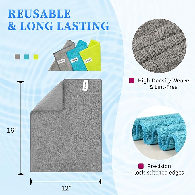 FIXSMITH Shop Towels-800 Pack, 12 x 16 in Microfiber Cleaning Cloth, Highly