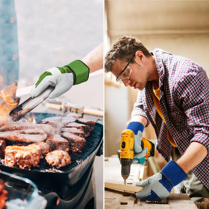 Vgo... 3Pairs Gardening Gloves Cowhide, Work Gloves Thornproof Utility for Yard Trucker Delivery Garden with Strong Grip