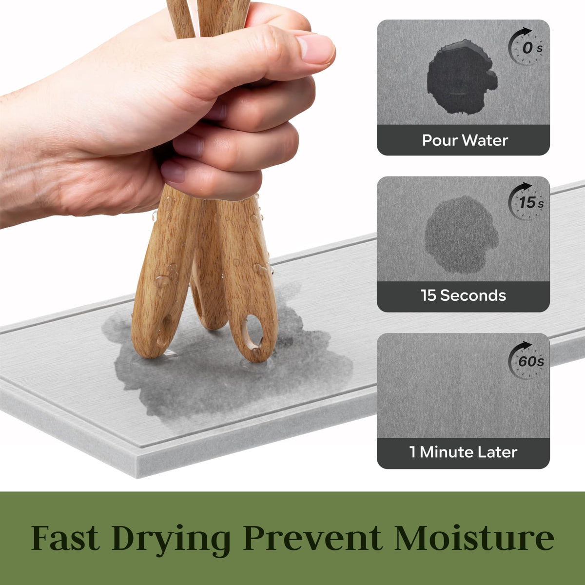 Kcrystenia Large Kitchen Utensil Holder for Countertop, 8 Adjustable Compartments Cooking Utensil Holder Organizer, Bamboo Silverware Caddy with Absorbing Stone Drying Mat for Spatula Spoon