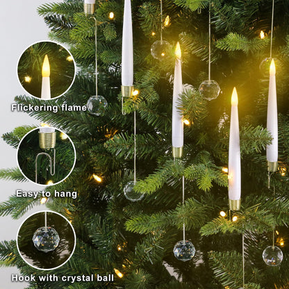 Sunjas Christmas Tree Candles with Magic Wand 12 Pack Flameless Candles for Christmas Tree Flickering Battery Operated LED Candle for Holiday Home Party Decor with Crystal Ball Hook