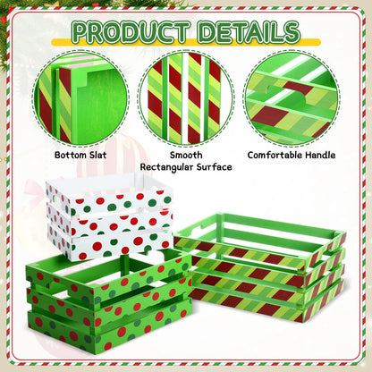 Novabright 3 Pcs Christmas Wood Crates 13'' 11'' 9'' Decorative Rustic Nesting Crate with Handle Farmhouse Wood Storage Basket Gift Boxes for Winter Display Candy Craft Pet Holiday Decor(Clean Style)