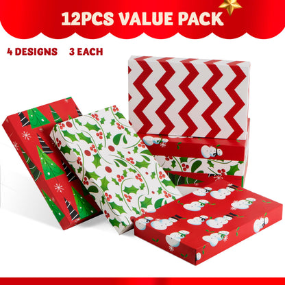 JOYIN 12 PCS Christmas Shirt Gift Boxes with Lids for Presents, Large Robe Cardboard Boxes, Xmas Bright Decorative Box for Clothes, Birthday Holiday Wedding Gift Wrapping Decor, Hat, Sweater and Coat