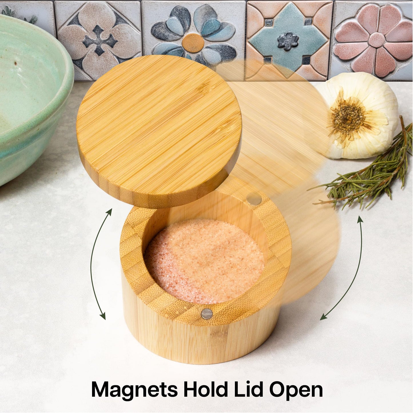 Totally Bamboo Angled Salt Cellar Storage Box with Magnetic Swivel Lid, 3.8 Ounce Capacity