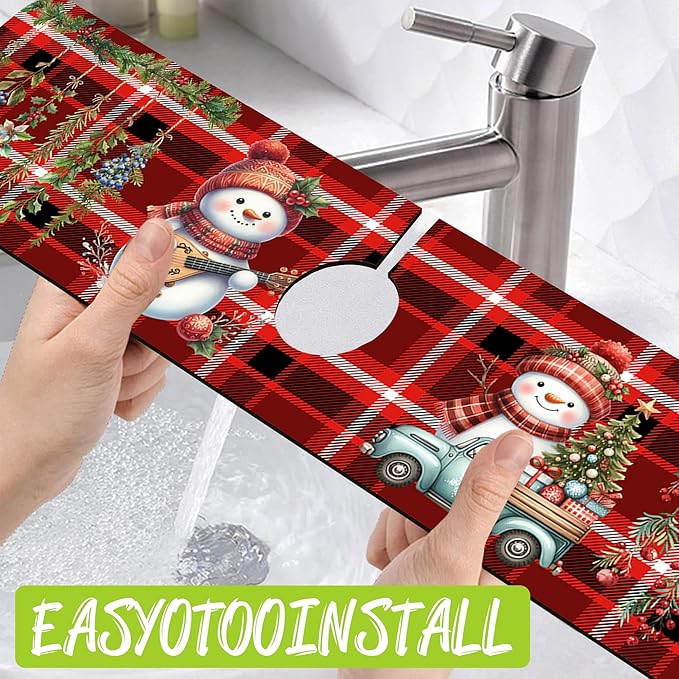 Chrismas Sink Faucet Absorbing Mat Christmas Sink Splash Guard Drying Mat