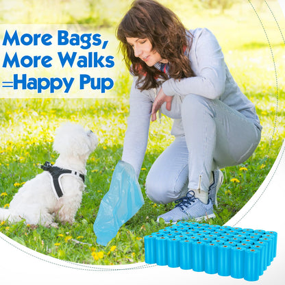 Dog Poo Bags - 1140 Counts Dog Poop Bags Rolls with Dispenser, Unscented Poo Bags for Dog, Extra Thick Strong Leak Proof Dog Waste Bags, Blue - 57 Rolls (13 x 9 Inches)