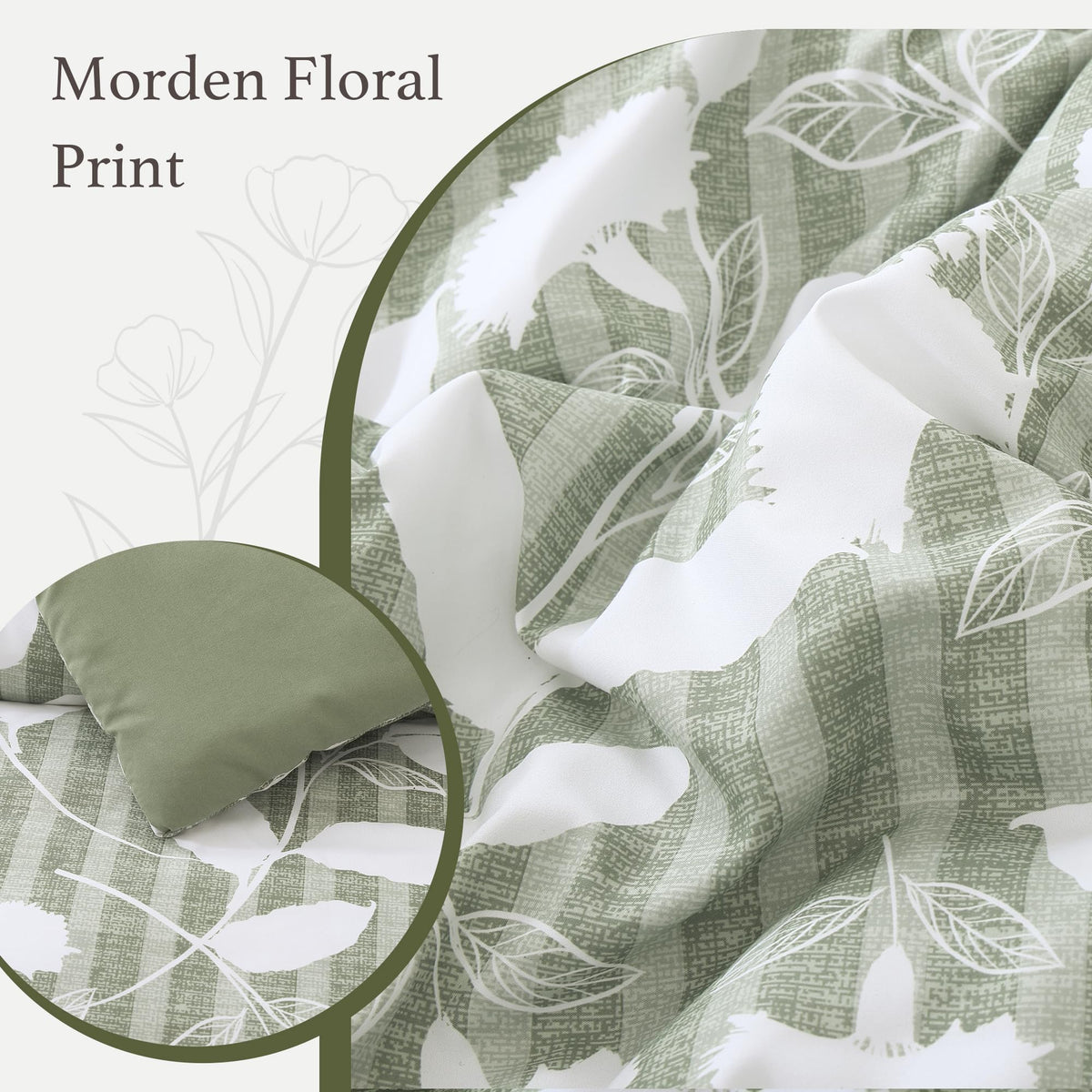 BLOOMHAVEN Queen Comforter Set -7 Pieces Sage Green Floral Comforter Set for All Seasons, Bed in a Bag Queen with Botanical Flowers Comforter, Sheets, Pillowcases & Shams
