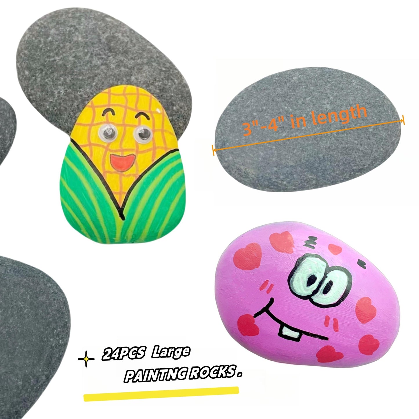 CYLHCM 24 PCS Rocks for Painting, 3"-4" Flat DIY Painting Rocks, Large Smooth Rocks for Crafts, Arts,Decoration, Kindness Rocks Hand Picked for Painting