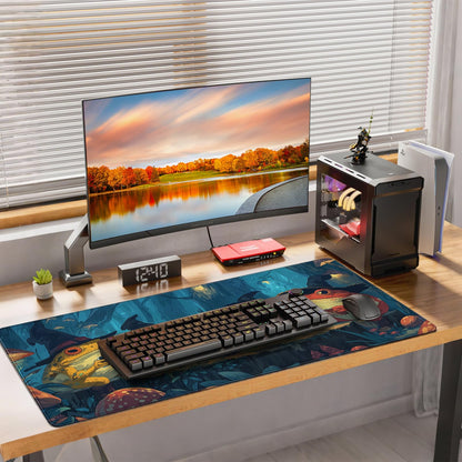 Anime Frog Playing Card Gaming Mouse Pad, Extended 35.4 x 15.7 Inches, Non-Slip Rubber Base, Stitched Edges,Water Proof， XXL Desk Mat