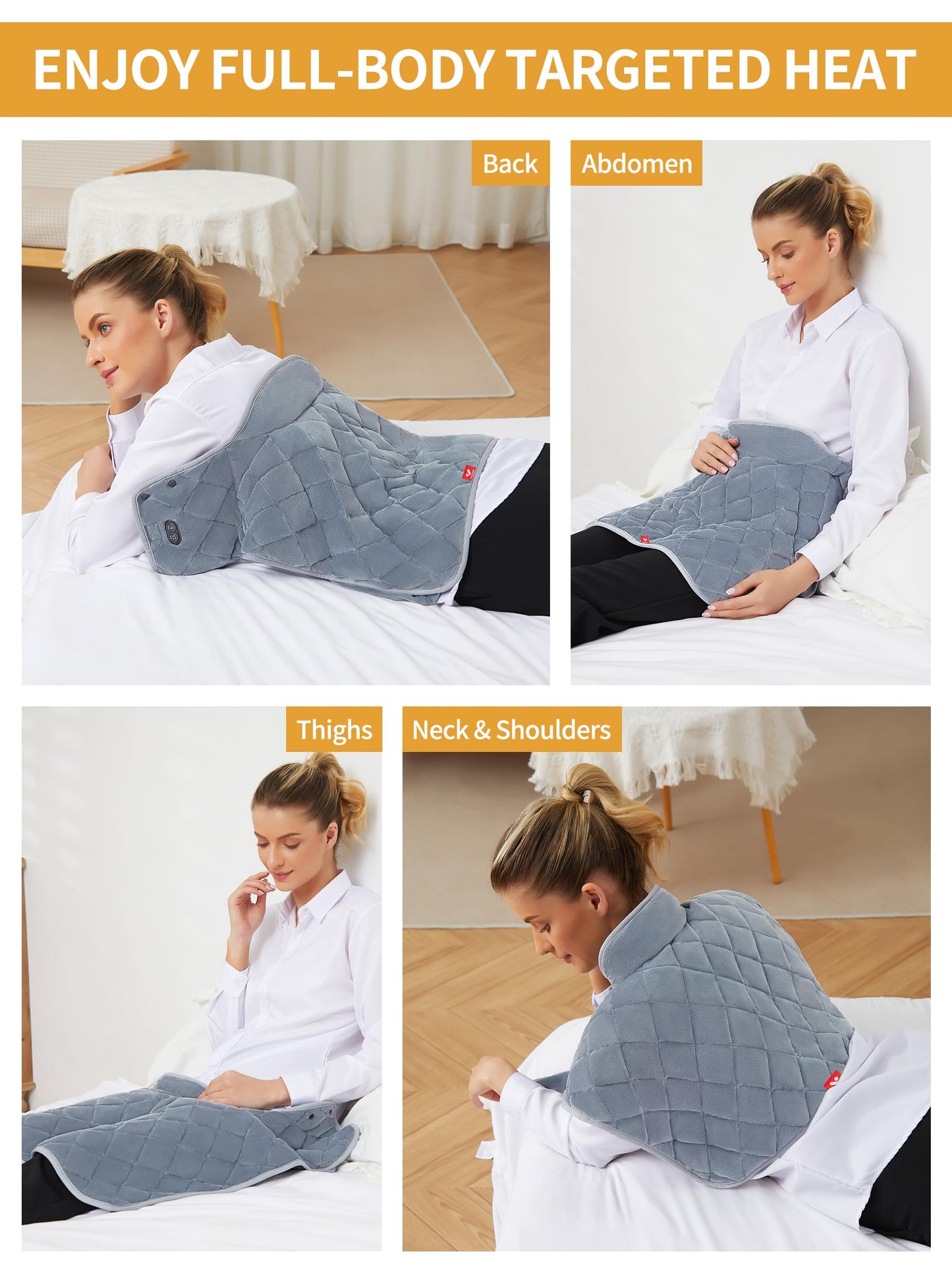 Vofuoti Heating Pad for Neck and Shoulders, Portable Heating Pad with Massager and Battery, Weighted Electric Heated Neck Shoulder Wrap, 16'' x 22'', 2.2lbs