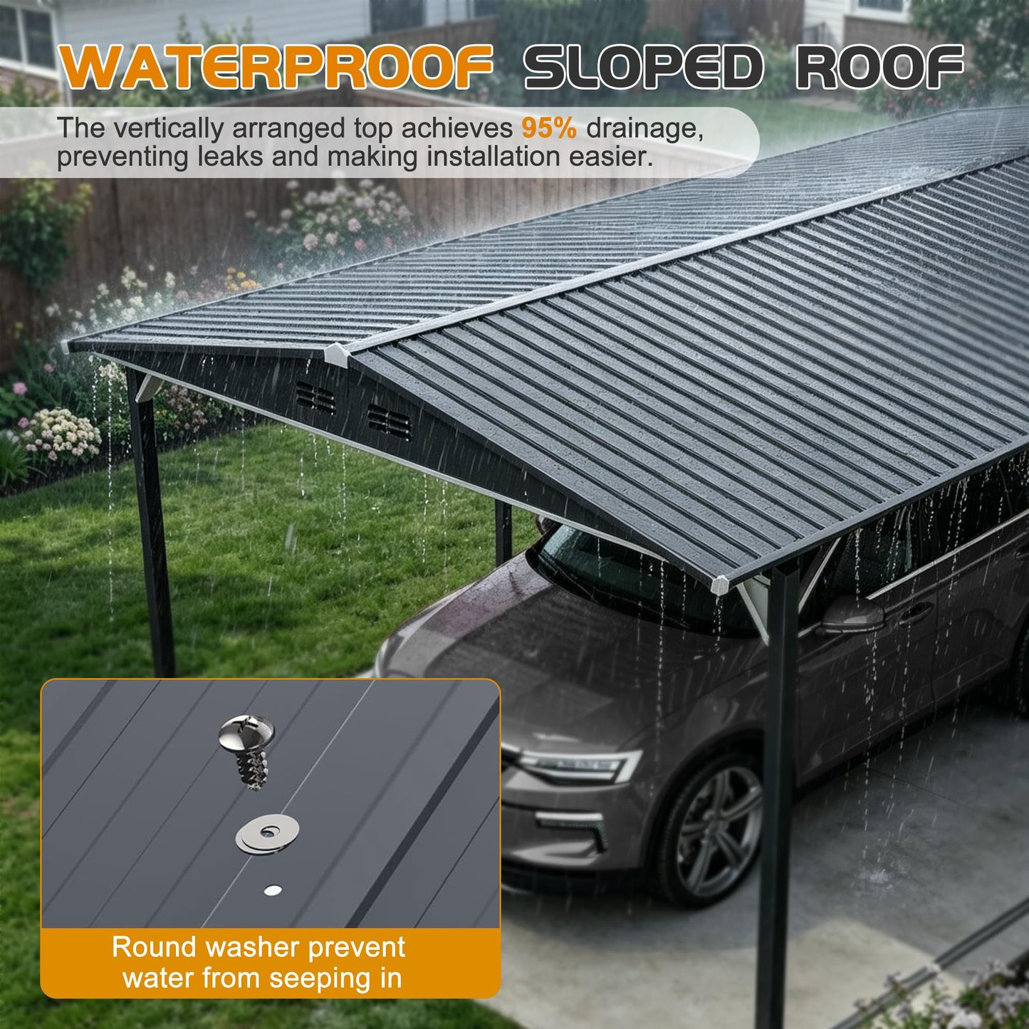 ZMAD 12'x23' Metal Carport Storage Shed 2-in-1, Heavy Duty Steel Garage with Sliding Door, UV Panel & Waterproof Sloped Roof, Reinforced Structure for Car Boat Tractor Farm(Style B)
