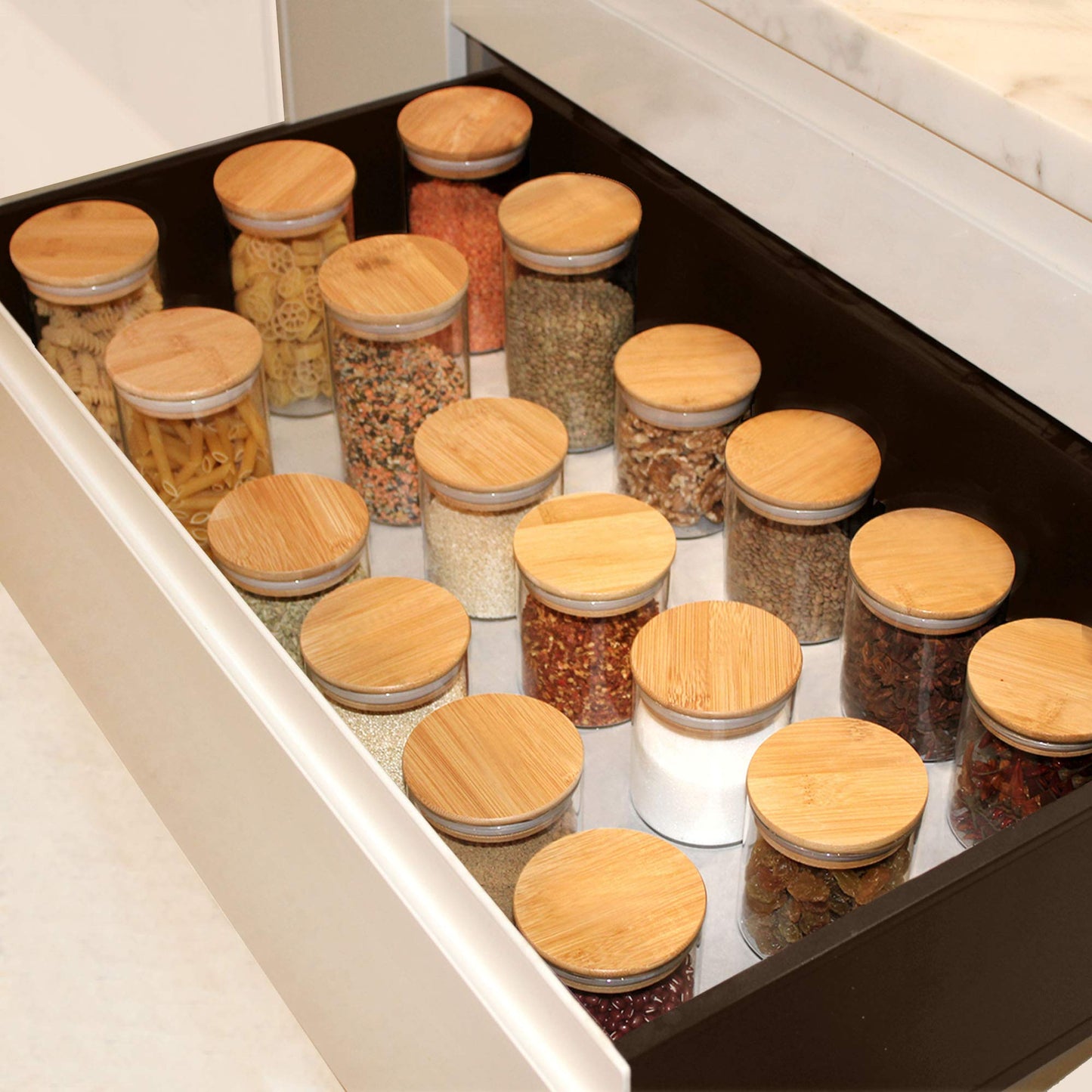 EcoEvo Glass Jars with Bamboo Lids (16oz in 9 Pack), Food Jars and Canisters Sets with lids, Food Storage Jars with Airtight Lids, Glass Pantry Jars