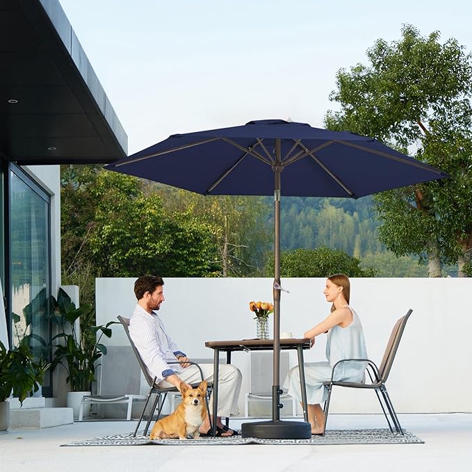 JEAREY 7.5FT Patio Umbrella Outdoor Market Umbrella with 6 Sturdy Ribs, Push Button Tilt/Crank Table Umbrella for Garden, Deck, Backyard and Pool, Navy