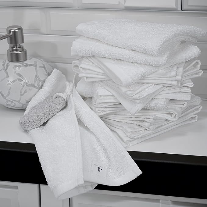 Tens Towels Pack of 24 Washcloths, 12 x 12 Inches, Lighter Weight, Quick to Dry