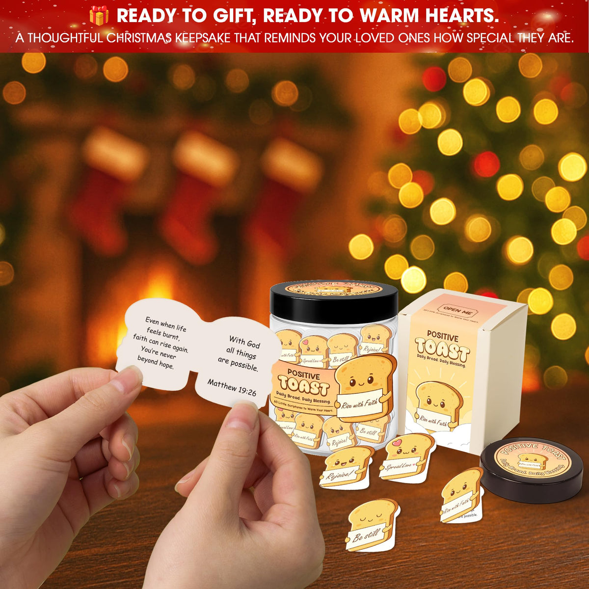 Positive Toast Scripture Jar - 60 Daily Bible Blessings, Christian Encouragement Cards, Faith Gift for Women, Teens, Kids & Coworkers